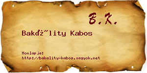 Bakálity Kabos névjegykártya